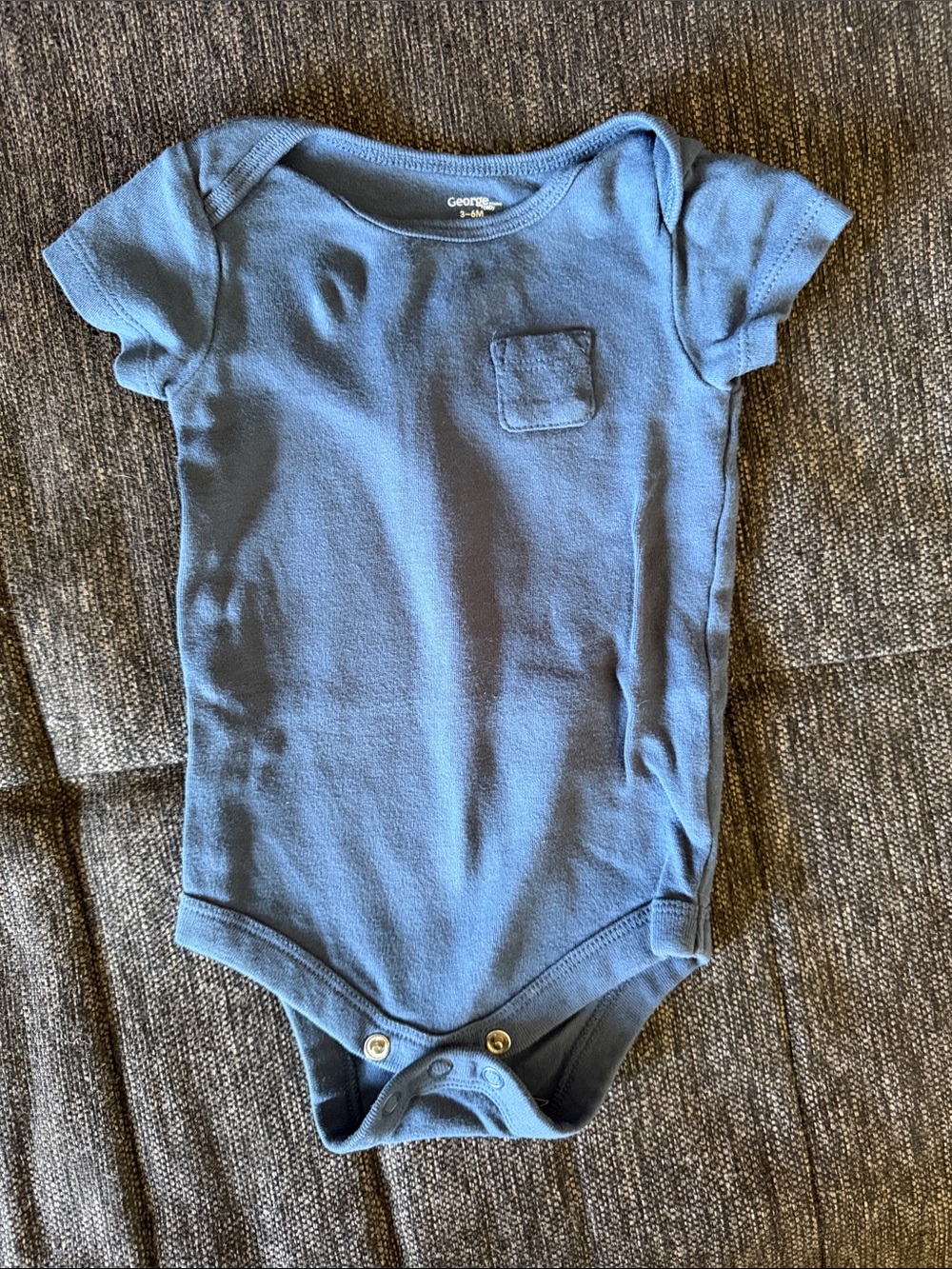 George Solid Blue Short Sleeve Baby One-Piece with Chest Pocket